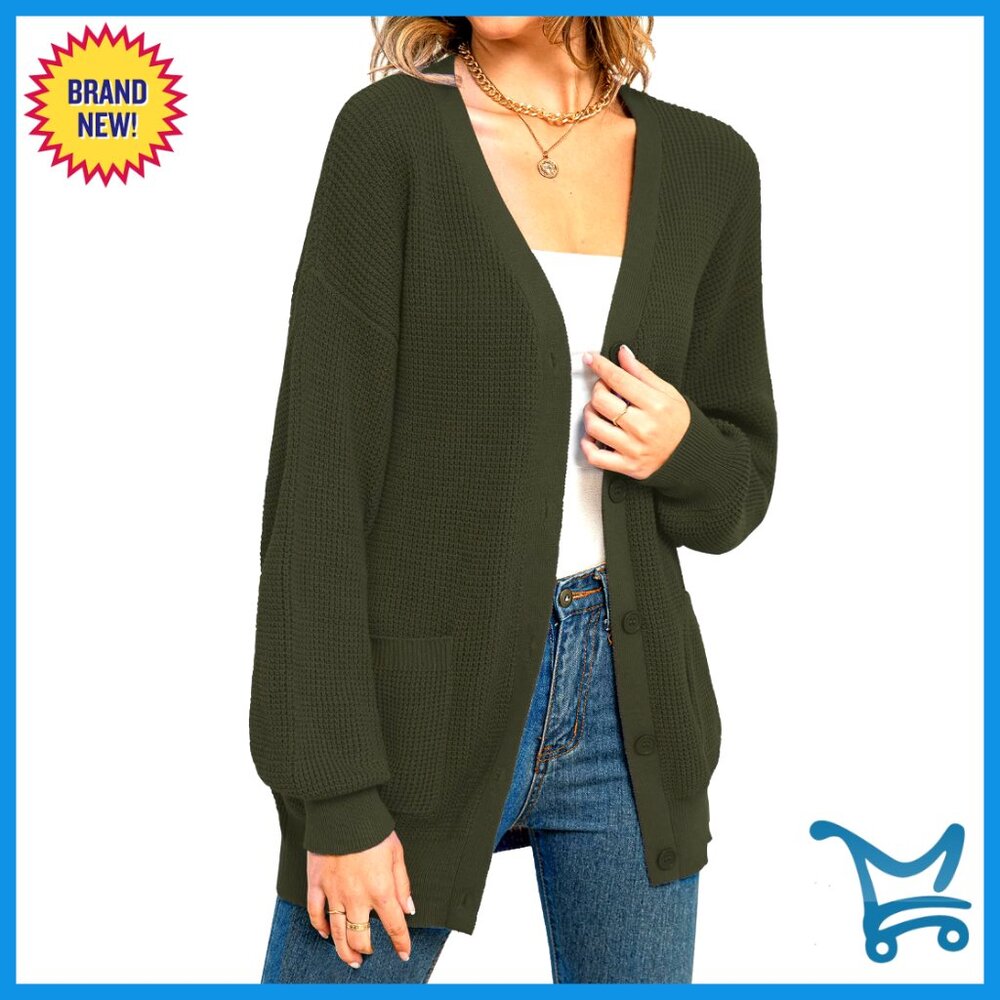 Oversized Cotton Cardigan With Pockets Button Down Fall Sweater